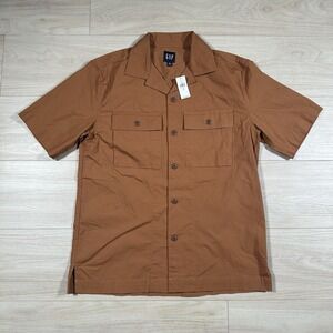 GAP Men's XS Short Sleeve Ripstop Utility Work Shirt Brown Boxy Pockets New